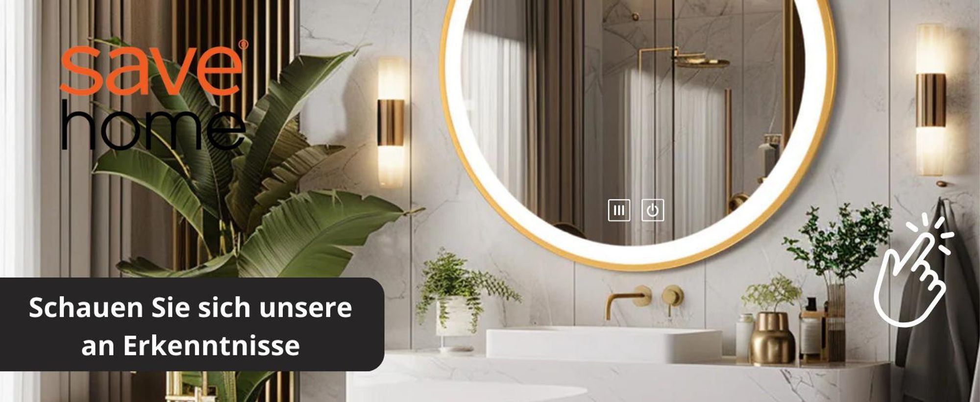 LED Badezimmerspiegel Rund 80 cm – Badspiegel mit LED Beleuchtung, Touch-Schalter, Anti-Beschlag, 3 Lichtfarben, Goldener Rahmen – SAVE HOME