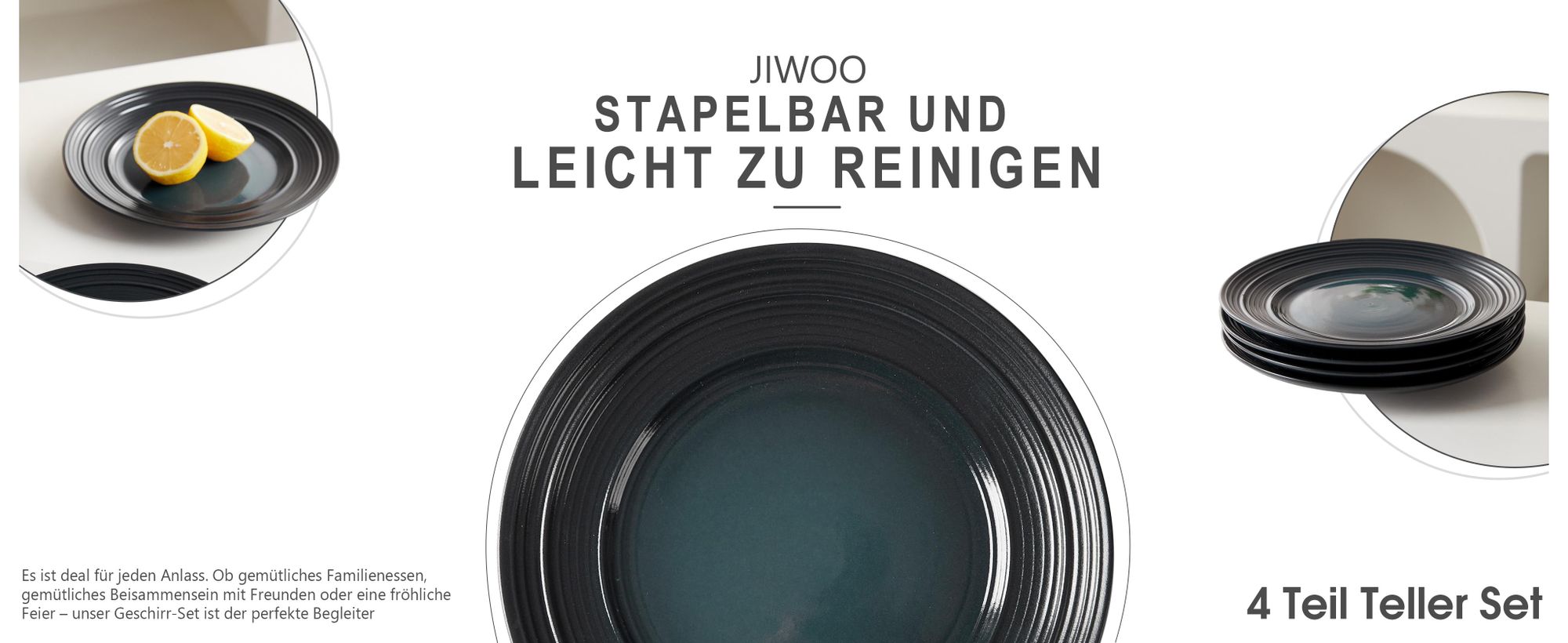 Teller set 4er Ø21,4 cm Dessertteller Speiseteller Steakteller Flachteller set für 4 Personen Keramik Plate Mikrowellen- und Spülmaschinenfest