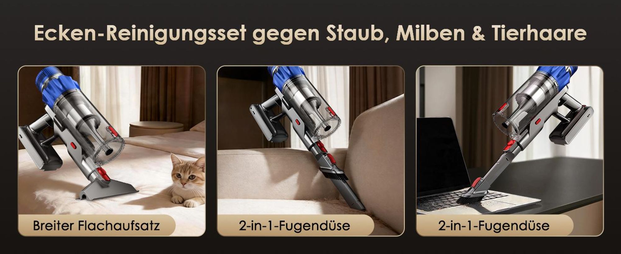 Aiibot Akku Staubsauger, 85000Pa/80Mins/750W Staubsauger Kabellos mit Smart Display , 50dB Ultraleiser Staubsauger mit Anti-Tangle-Bürste, 3 Saugmodi
