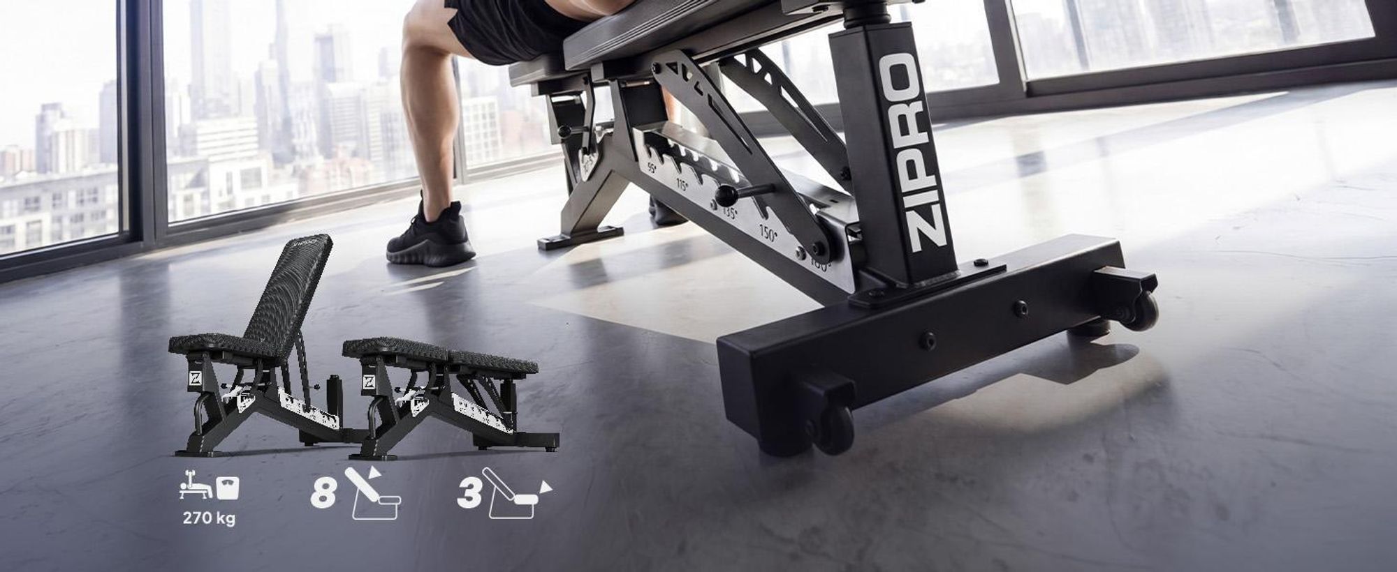 ZIPRO Powerhouse – nastaviteľná posilovňa s činkami: lavička na bench press, naklonená lavička, rovná lavička, tréningová lavička, posilovňa, 270 kg, pevná konštrukcia, domáca posilovňa, skladacia fitness lavička