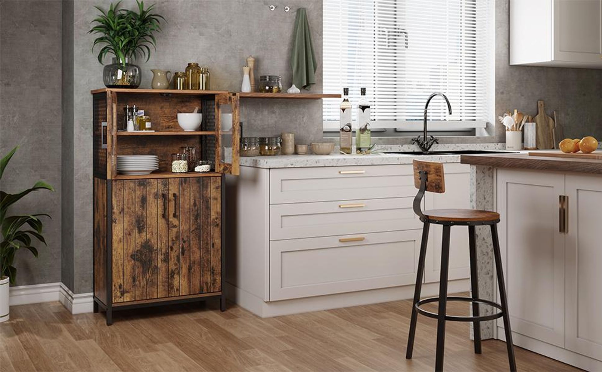VASAGLE Highboard Kücheschrank, Höhe 108 cm, für Küche, Industriestil