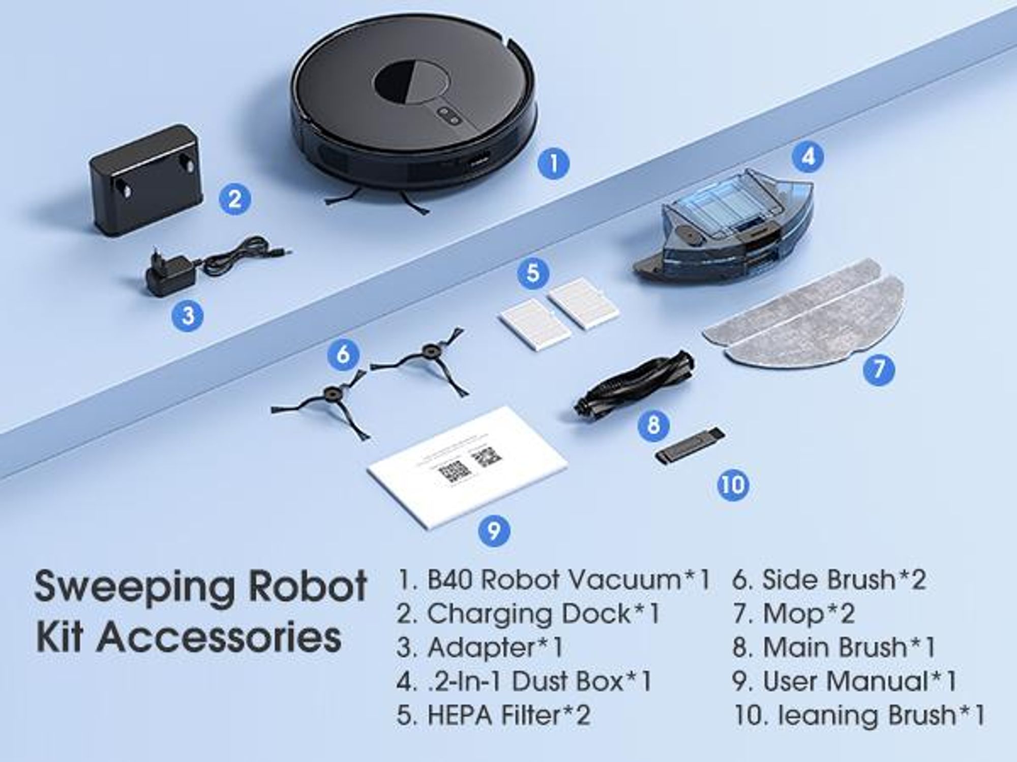 Lubluelu B40 Staubsauger und Wischer Roboter, 6500Pa Saugkraft, LiDAR Navigation, 120 Min. Laufzeit,App-Steuerung,Ideal für Tierhaare & Teppiche