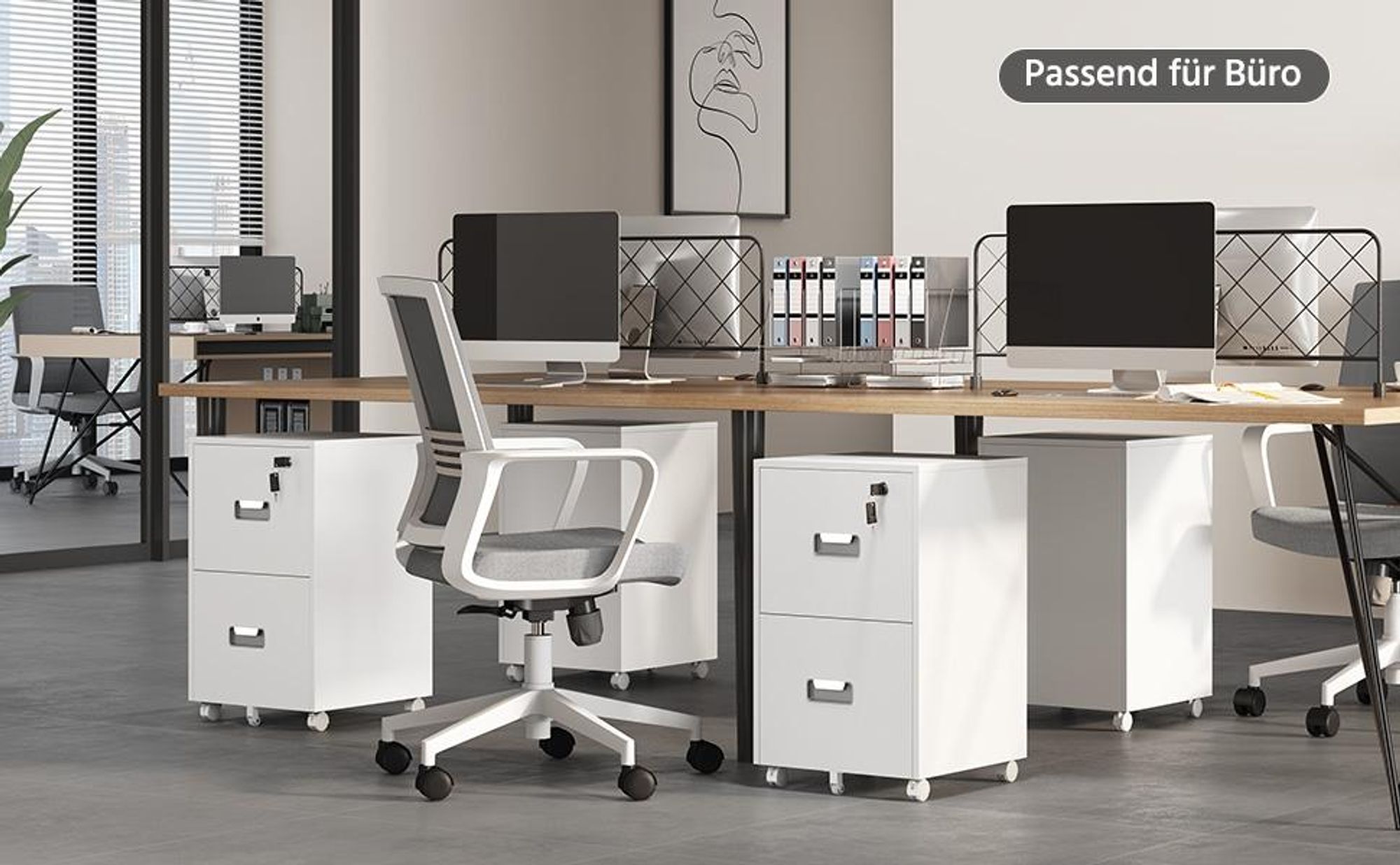Yaheetech Rollcontainer Aktenschrank abschließbare Büroschrank mit Hängeregistratur und 2 Schubladen für Arbeitszimmer/Büro/Wohnzimmer