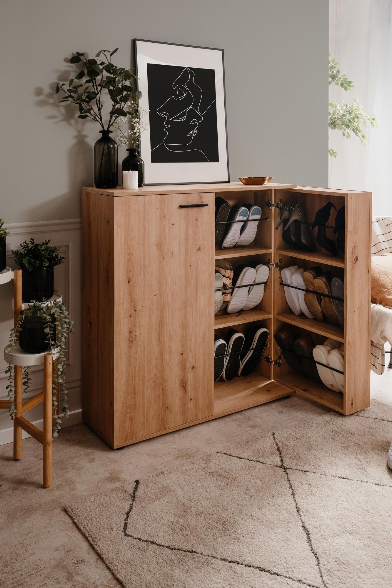 Satos 02A Schuhschrank – moderner Schuhschrank mit 8 Einlegeböden und Platz für bis zu 24 Paar Schuh