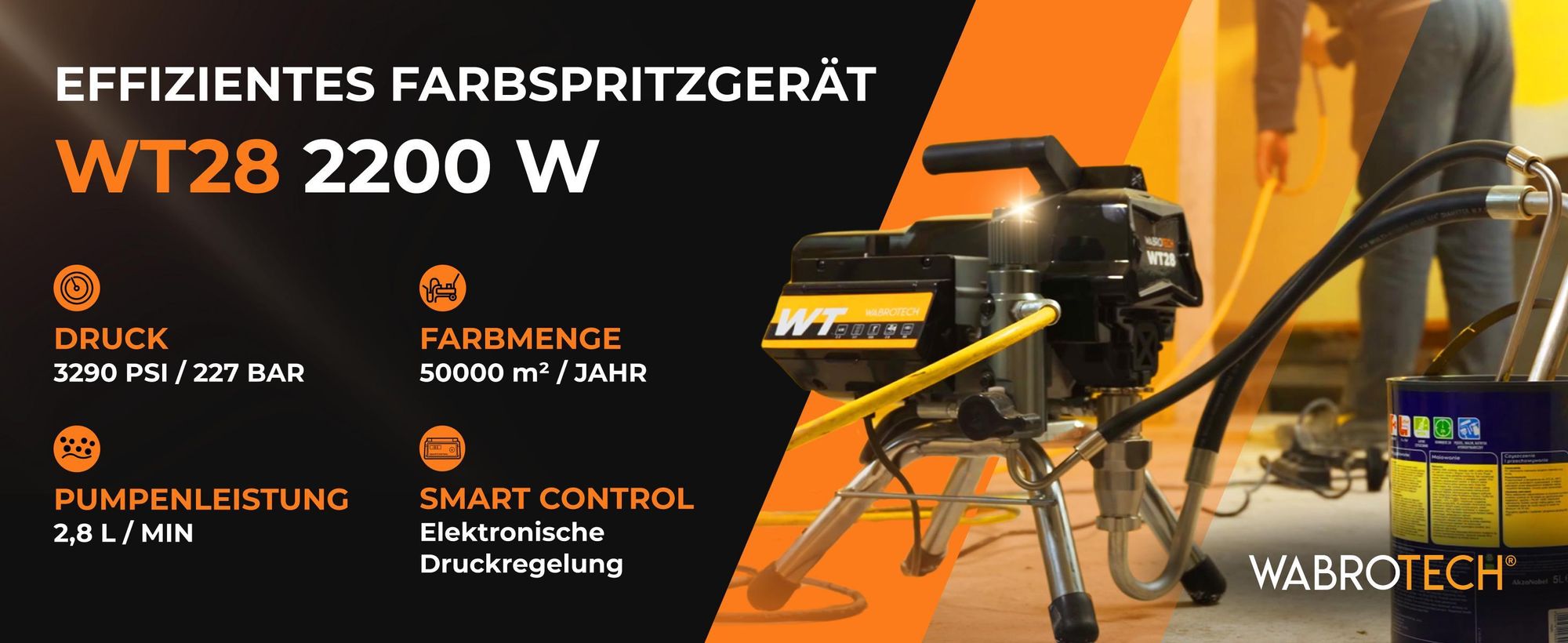 Airlessgerät Farbspritzgerät Farbsprühsystem 2200W, 200 bar, 2,8 L/min, Farbspritzsystem WT28