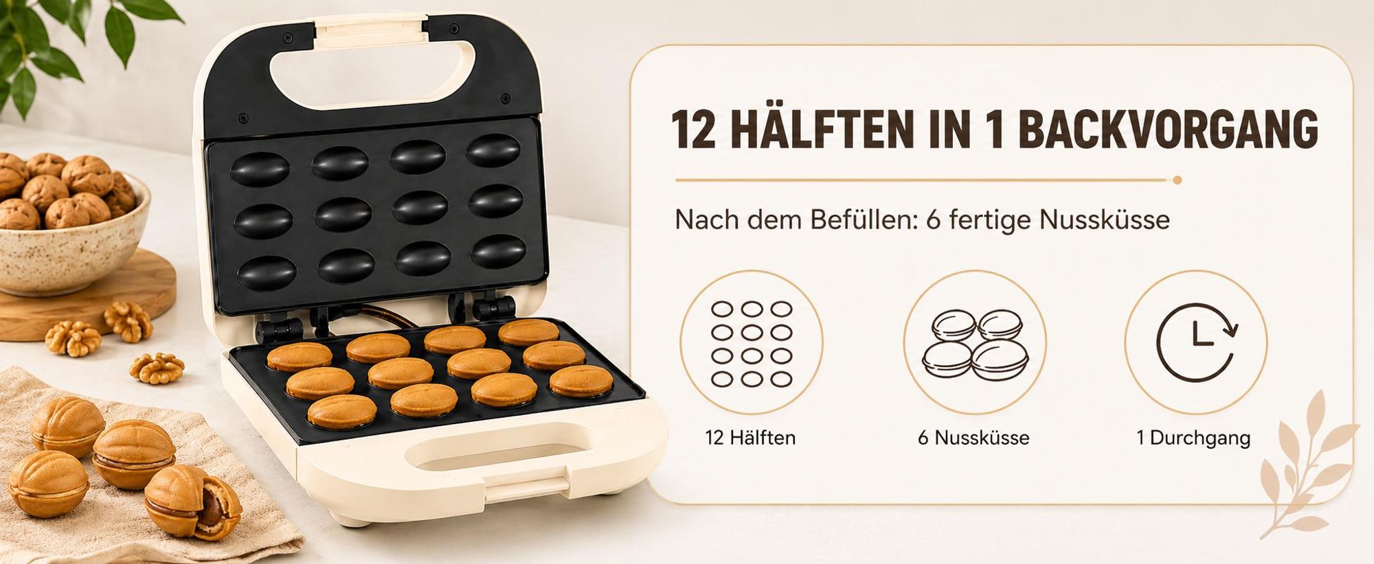 Nussgebäck-Maker Keksform 750W 12 Hälften Antihaftbeschichtet Zn1000N