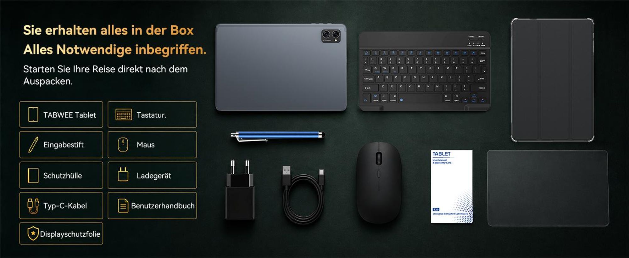 BESTTAB T20 10.1'' Android 16 Set Tablet, 24GB(8+16GB Erweiterbar) RAM+256GB ROM(2TB TF), mit Hülle/Stift/Maus/Tastatur, Widevine L1, 5G WiFi
