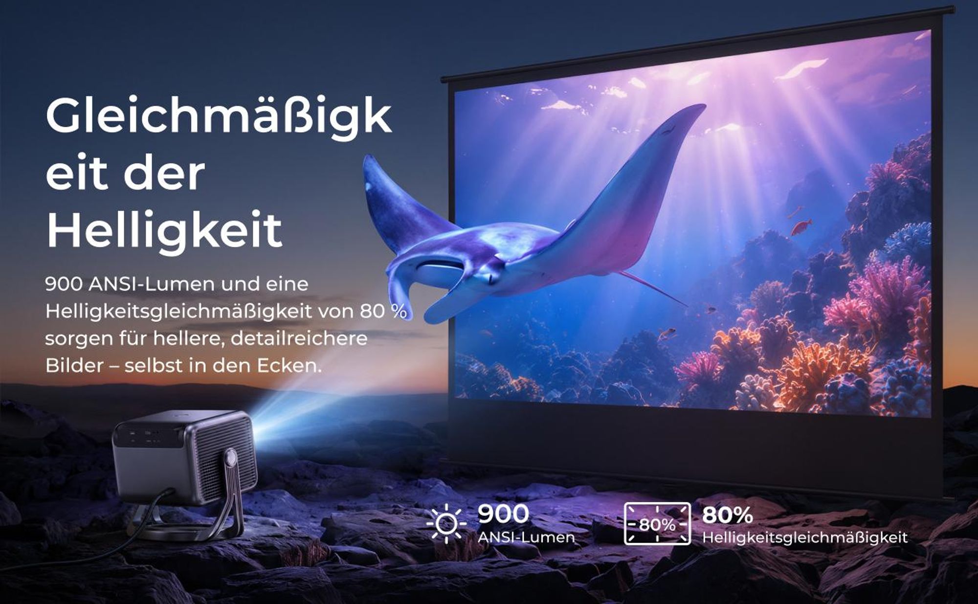 ULTIMEA Nova C40 Beamer mit 4K Dekodierung und Android TV 11.0 Beamer 1000:1, Dolby Audio, 900 ANSI, HDR10&HLG, mit 90° Gimbal Stand-freiem Design