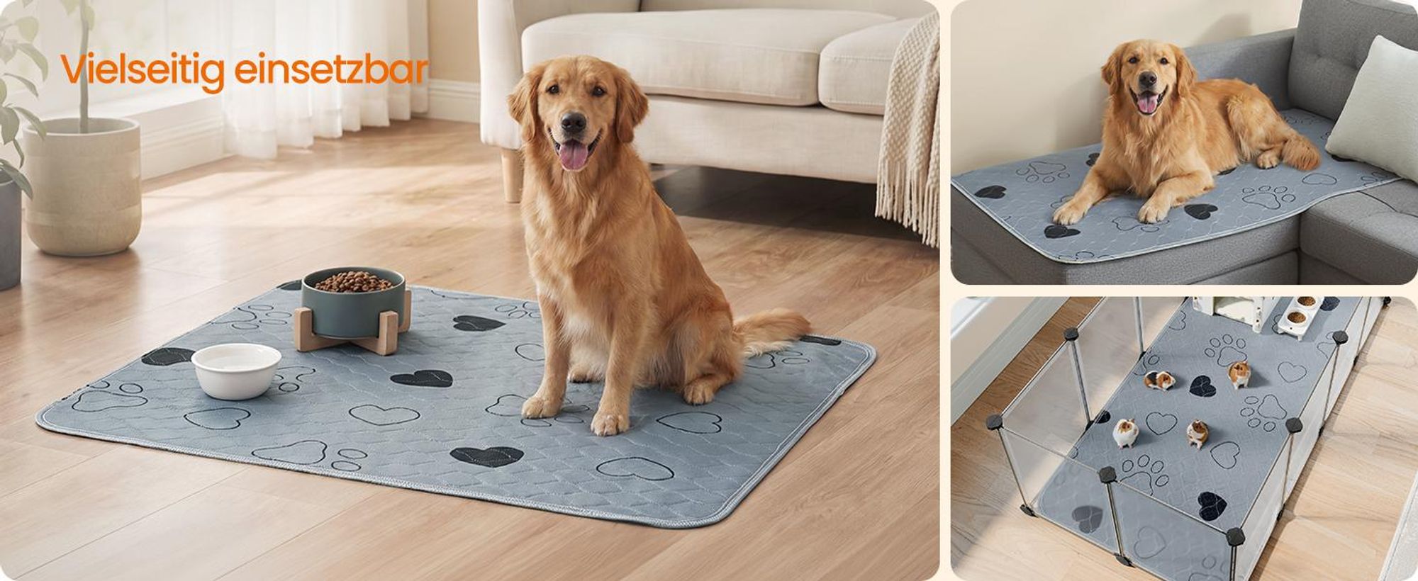 FEANDREA Waschbare Welpenunterlagen 2er Set, Saugfähige und Auslaufsichere Hundematten, 100 x 70 cm, Grau