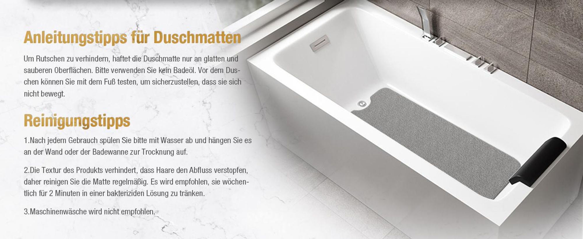 Badematte, Duschmatte, Badewannenmatte, rutschfest, Extra Lang Antirutschmatte Badewanne, 100x40cm, für Nassbereiche, Ohne Saugnapf