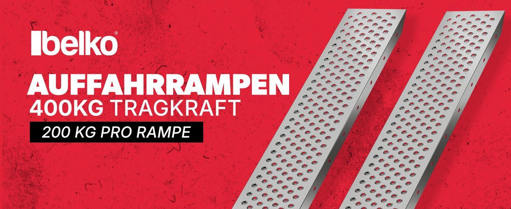 Belko® 2X Auffahrrampe 400 kg | 160x23 cm | Verzinkter Stahl | Rutschfest | PKW/Quad/ATV