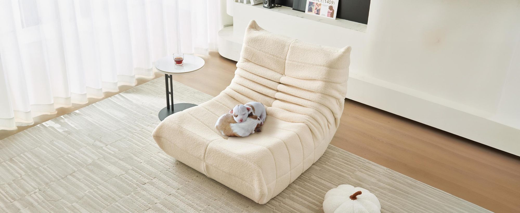okwish Schlafsofas Relaxsessel mit Rückenlehne,Lazy Sofa,Indoor-Sitzkissen,faltbarer Meditationsstuhl,geeignet für Schlafzimmer, Wohnzimmer,Beige