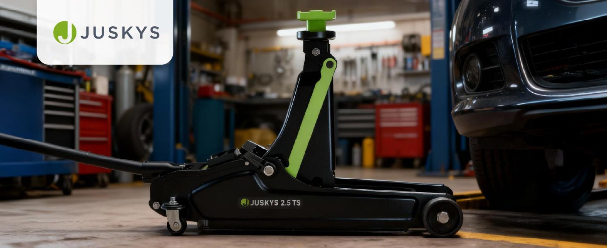 Juskys Wagenheber 2,5 t, hydraulisch mit Transportbox & Zubehör – Schwarz/Grün