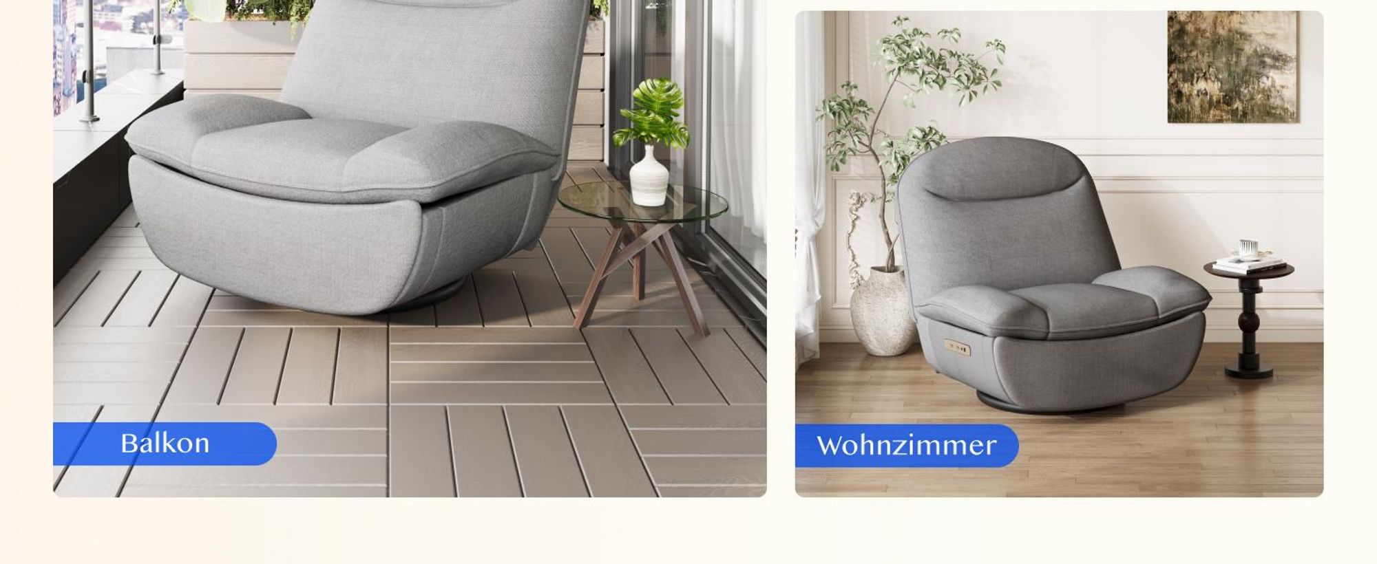 FLEXISPOT XR6 Oval Elektrischer Relaxsessel mit Decke, 360° drehbarer Fernsehsessel mit Liegefunktion, USB-Anschluss, Rückenlehne, Fußstütze, Grau