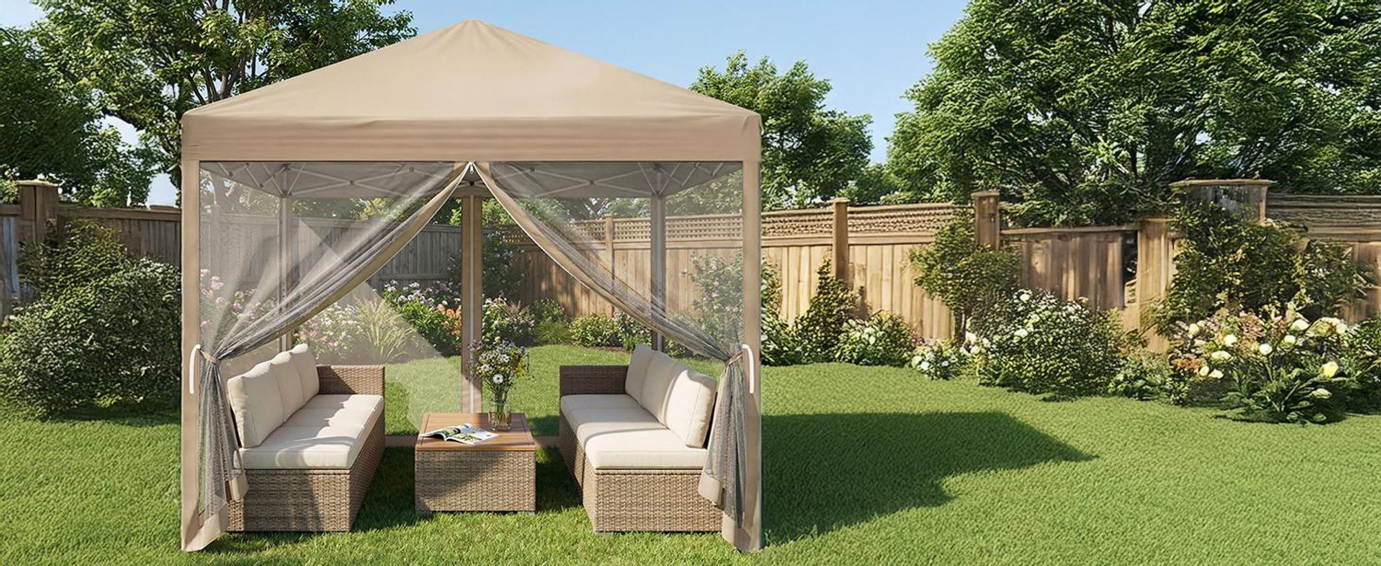 FCH 3x 3m Faltpavillon, Pop Up Pavillon mit 4 Seitenwänden, wasserdicht, UV-Schutz,Gartenpavillon Partyzelt,Khaki