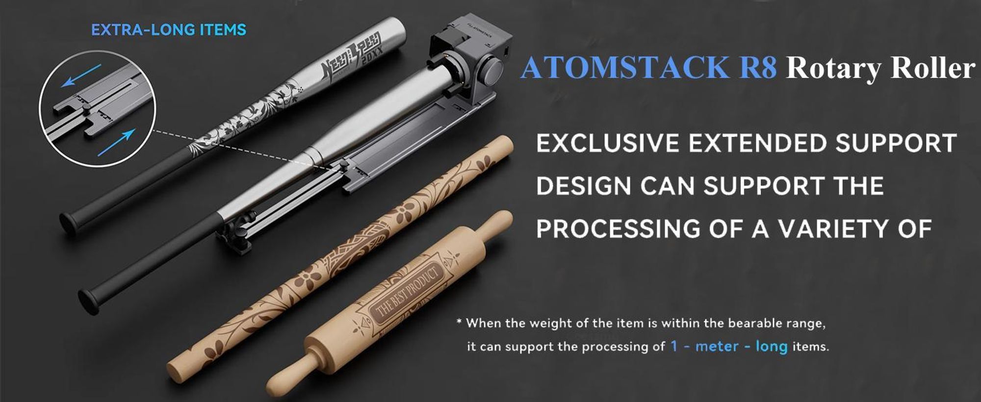 ATOMSTACK R8 Rotary Roller mit Risern,Multifunktions-Roller Kit