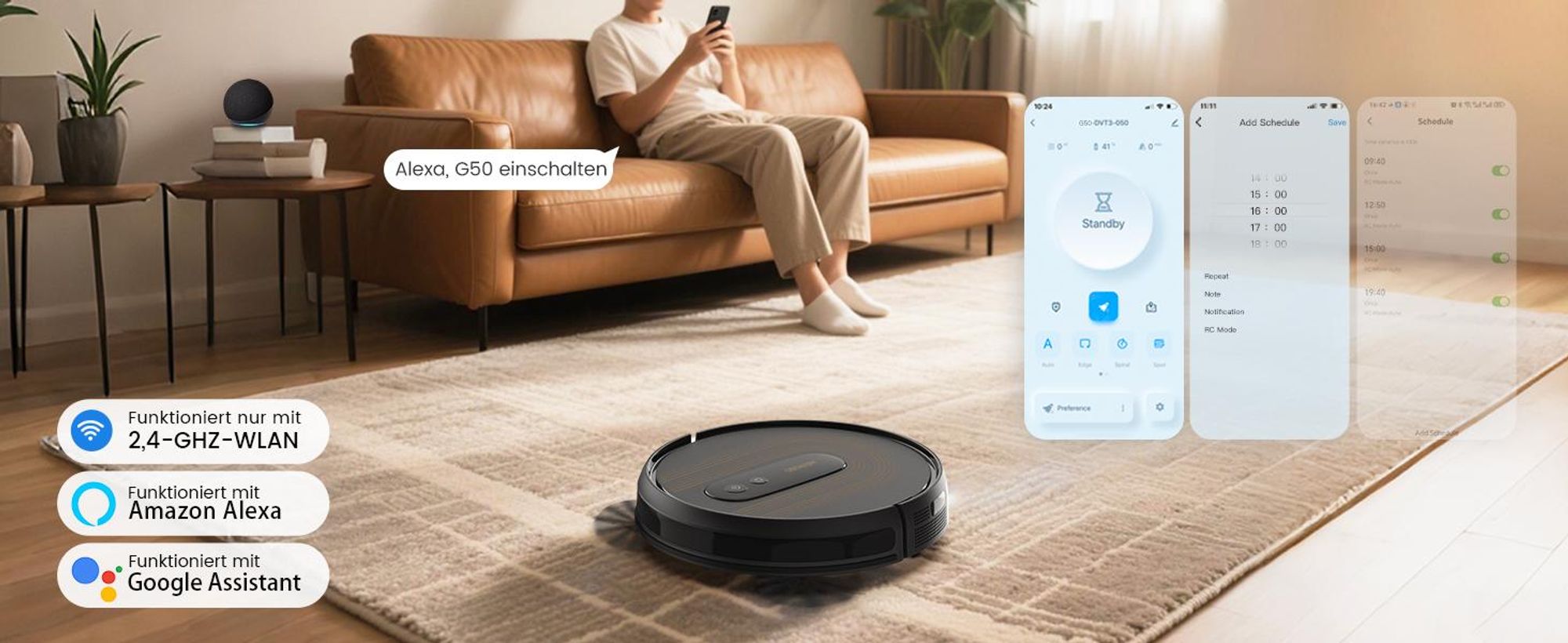 AIRROBO G50 Staubsauger Roboter, 4000 Pa Saugkraft, APP Steuerung, 120 Min Laufzeit, Große Staubbox 600ML, Saugroboter optimiert für Teppich Tierhaare