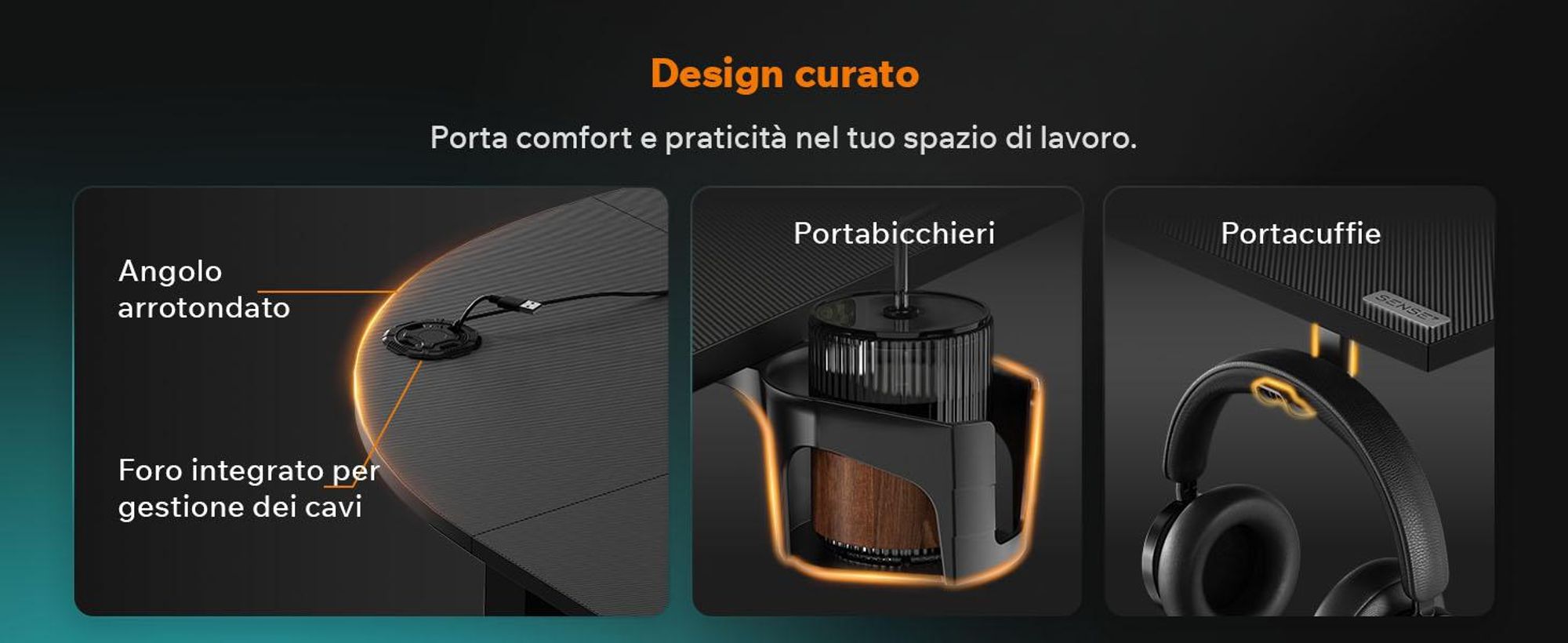 Sense7 RONG, scrivania angolare da gaming, forma a L, 154x117 cm - Nero, aspetto carbonio, scrivania per computer, ideale per giocatori, montaggio flessibile, adatta per l'ufficio domestico