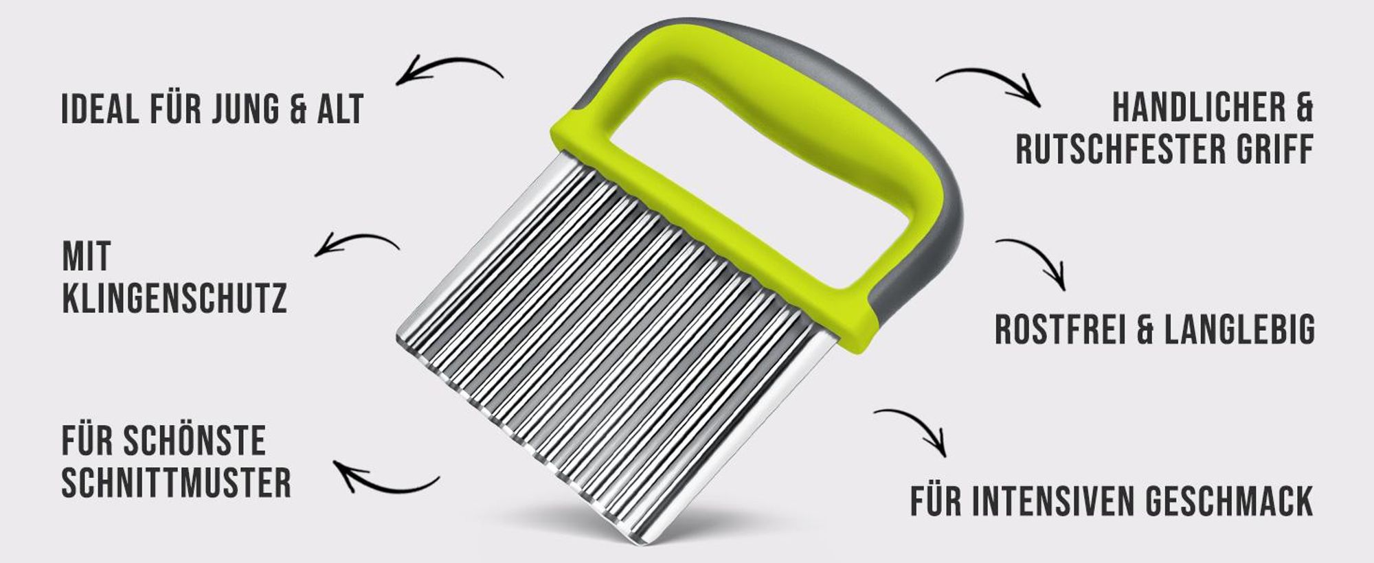 Edelfeld Wellenschneider für Pommes, Obst & Gemüse – [Besonders tiefe Wellen] Spülmaschinenfestes Wellenmesser – Riffelmesser für Erwachsene & Kinder