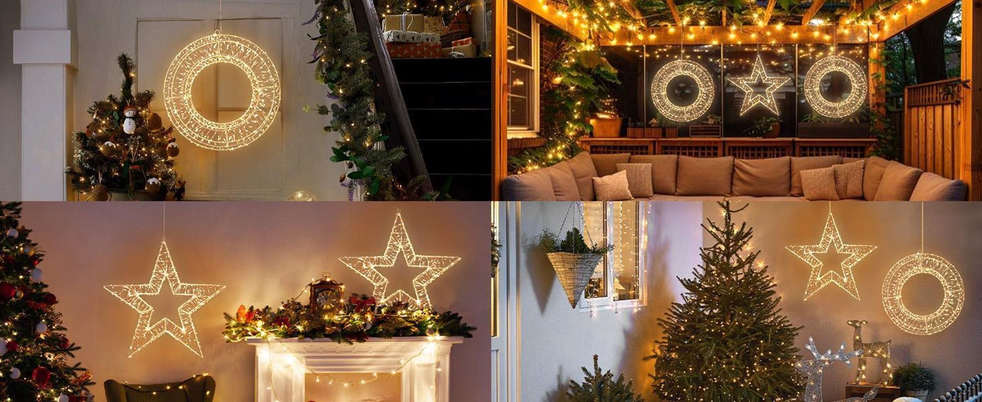 LED-Lichterkette LED Weihnachtskranz Ø45cm 720LEDs Hängekranz Weihnachtsdeko Fenster Lichterkranz Metall Türkranz Timer & Memory Innen/Außen Warmweiß