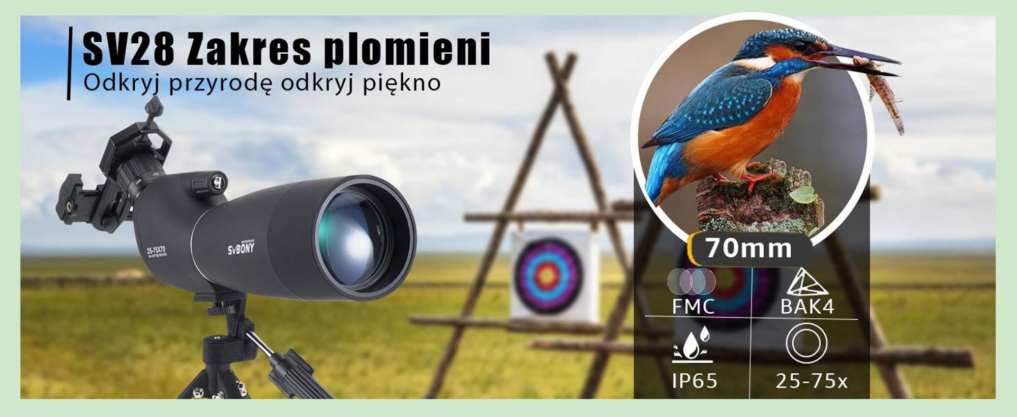 Lunety obserwacyjne Svbony SV28, luneta 25-75x70 ze statywem, pryzmat BAK4 & obiektyw FMC, luneta do obserwacji ptaków, strzelanie do celu