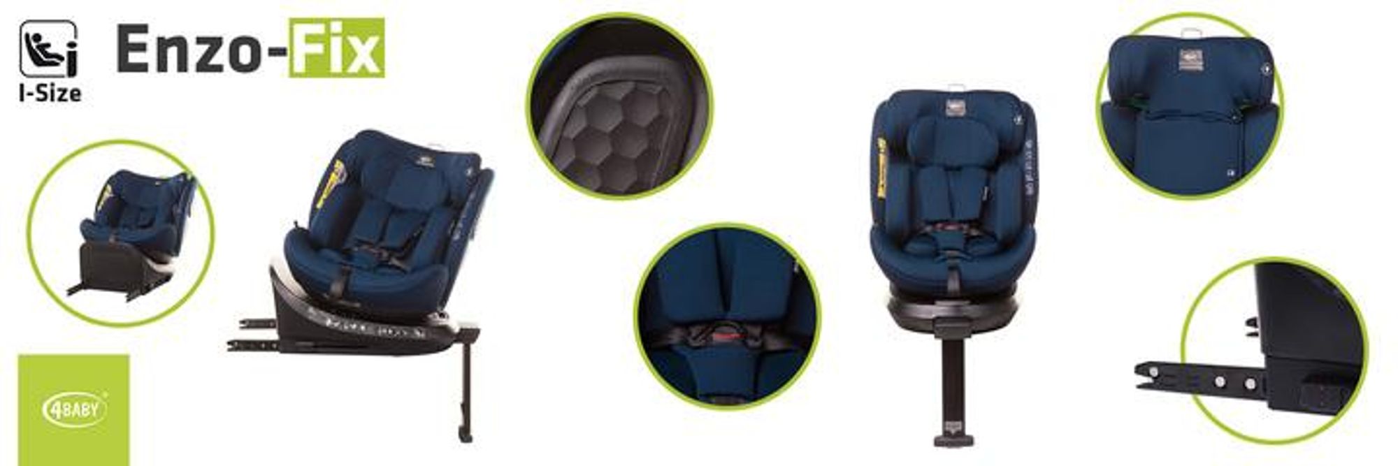 4Baby | Kindersitz - 360° Drehbar - mit ISOFIX, I-SIZE, 40-150 cm, zusätzlicher Seitenschutz, vorwärts- und rückwärtsgerichtet - Blau - ENZO-FIX