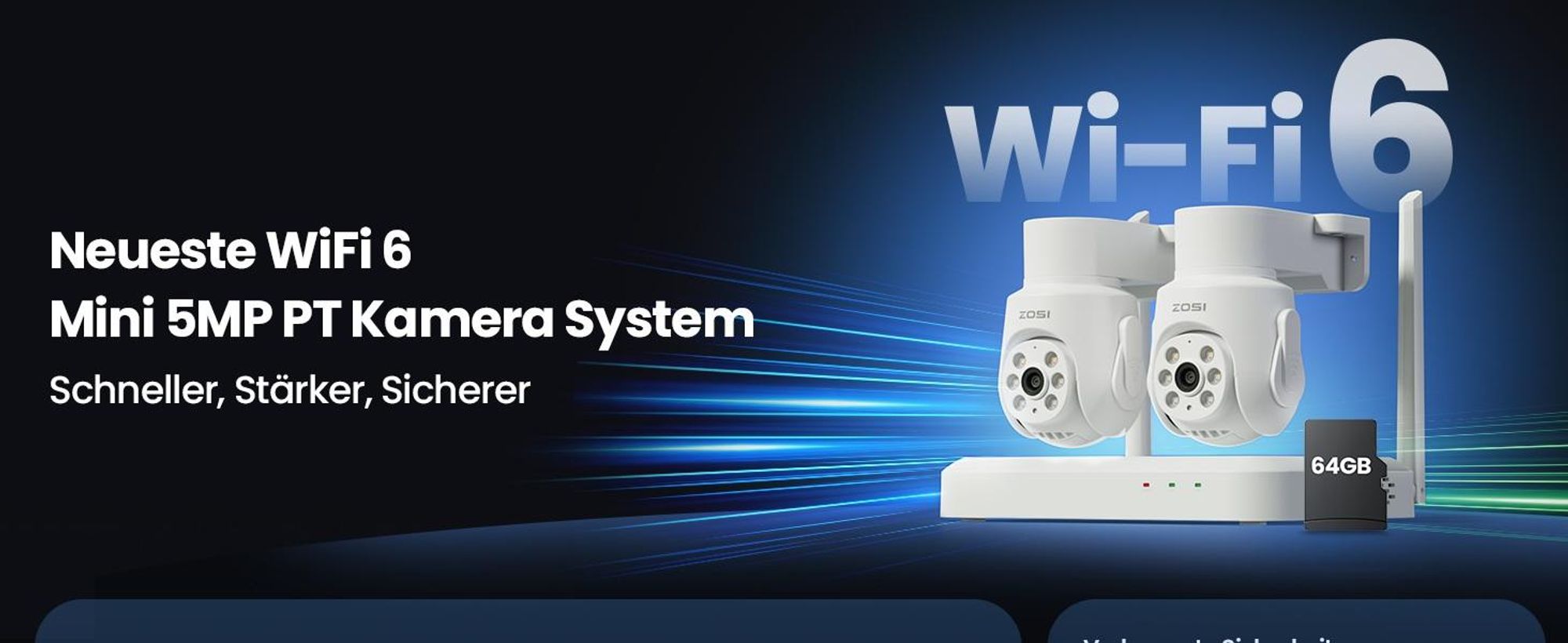 ZOSI 3K 5MP Wi-Fi 6 Überwachungskamera Set mit 2X 360° PTZ WLAN Kamera Aussen, 64GB Karte, Personenverfolgung, Farbnachtsicht, 2-Wege-Audio, C280