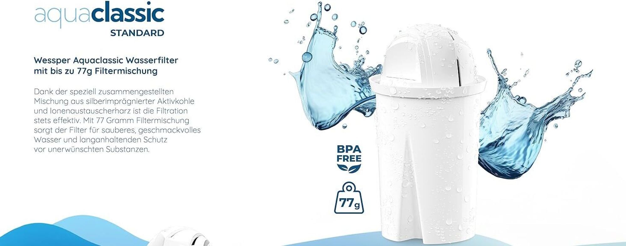 Wessper Classic Wasserfilter Kartuschen | Ersatz für Aquaphor Standard, Brita Classic, Dafi Classic Filterkartusche | Reduziert Kalk und Chlor Pack 20