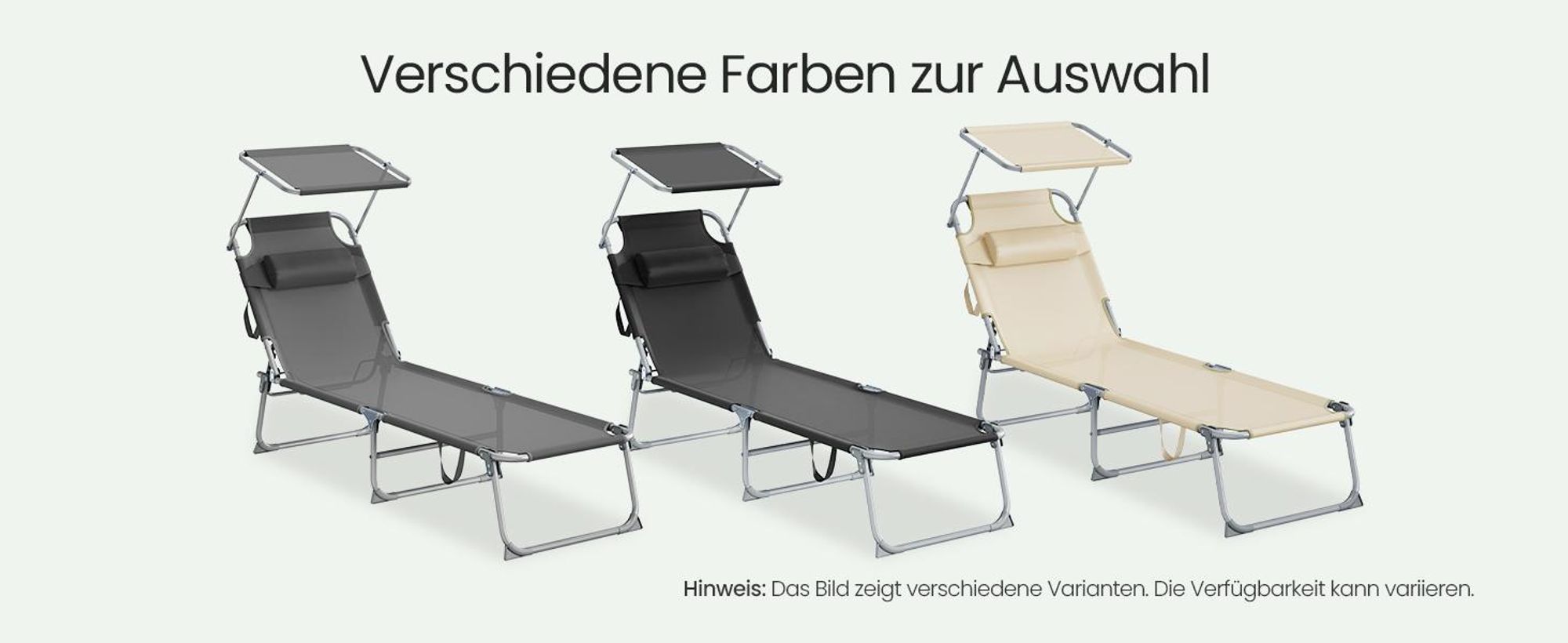 SONGMICS Sonnenliege klappbar, 2er Set, mit Kopfstütze, belastbar bis 110 kg, verstellbare Sonnenblende, grau