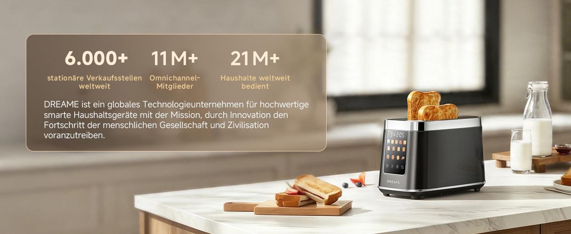 Dreame Smart Toaster 2 Scheiben,5,3-Zoll-IMD-Touchscreen,Motorisiertes Auto-Lift-Design,8 Brotprogramme&6 Bräunungsstufen,3 praktische Funktionen
