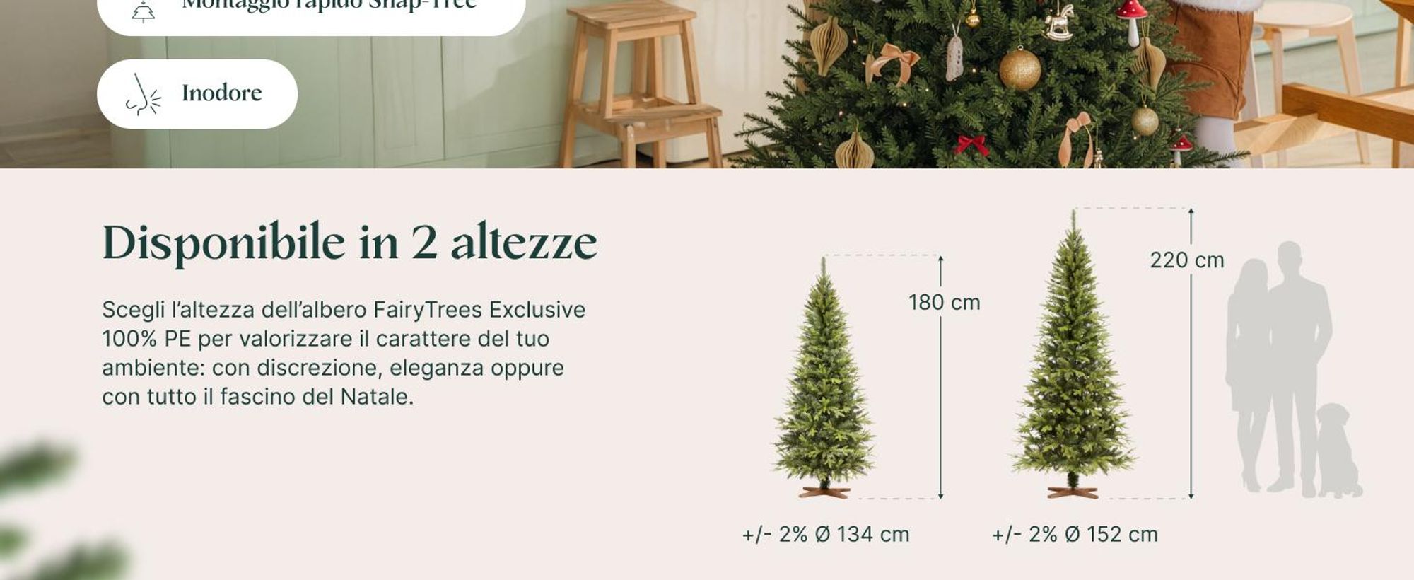 FAIRYTREES Albero di Natale 180 cm in PE 100% pop-up verde | Abete rosso selvatico fatto a mano in Europa | Albero di Natale con aghi realistici, dalla forma ampia con base in legno | Modello: FT02