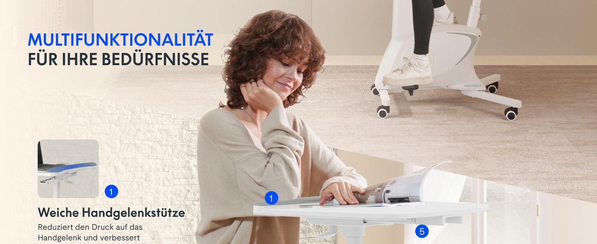 FlexiSpot V9 Fitnessfahrrad für Frauen, Leiser Heimtrainer mit Tischplatte, Kompakt & Stabil, Ideal für Zuhause & Homeoffice