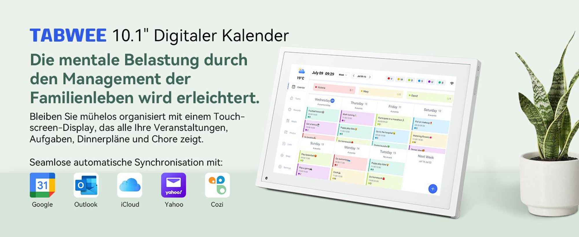 TABWEE P10 10,1 Zoll Digitaler Kalender und Desktop Bilderrahmen mit Touchscreen, WLAN, 1280x800, 16:10, Multi-Device-Sync und Sharing, Fotorahmen