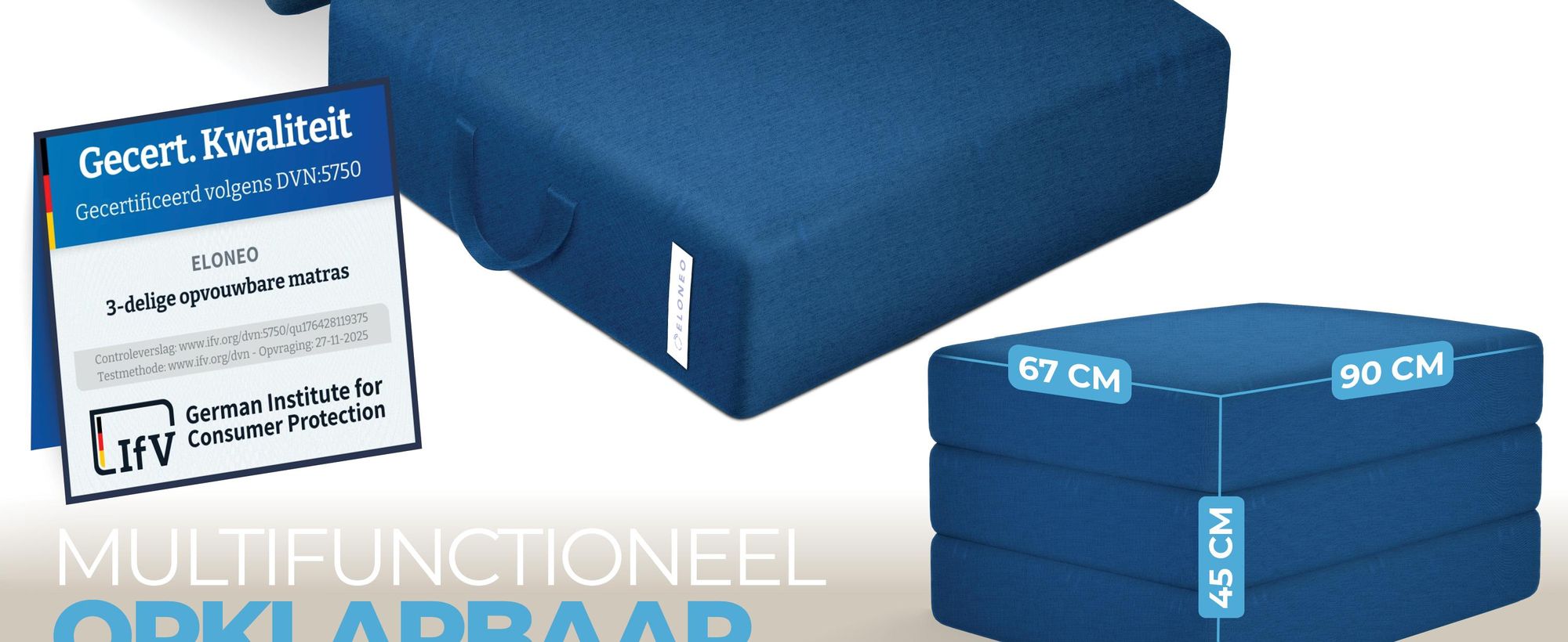 ELONEO Opklapbare matrassen, gastenmatrassen, 3-delige opvouwbare matrassen, extra dik schuim (15 cm), geschikt voor mensen met rugproblemen, opklapbaar, opvouwbare matras (blauw)