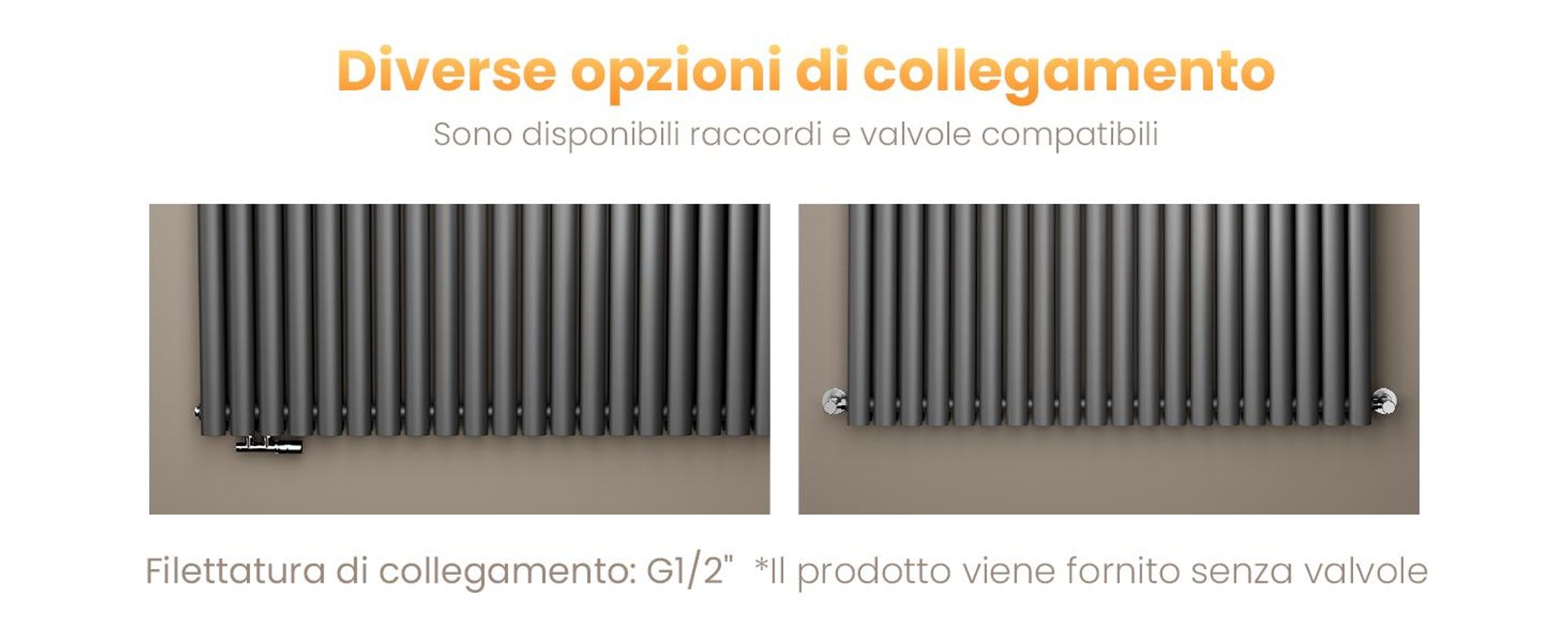 Radiatore di design EMKE 600 x 1180 mm Radiatore Orizzontale ovale Collegamento laterale Riscaldamento a doppio strato, 1828W, antracite senza elemento riscaldante