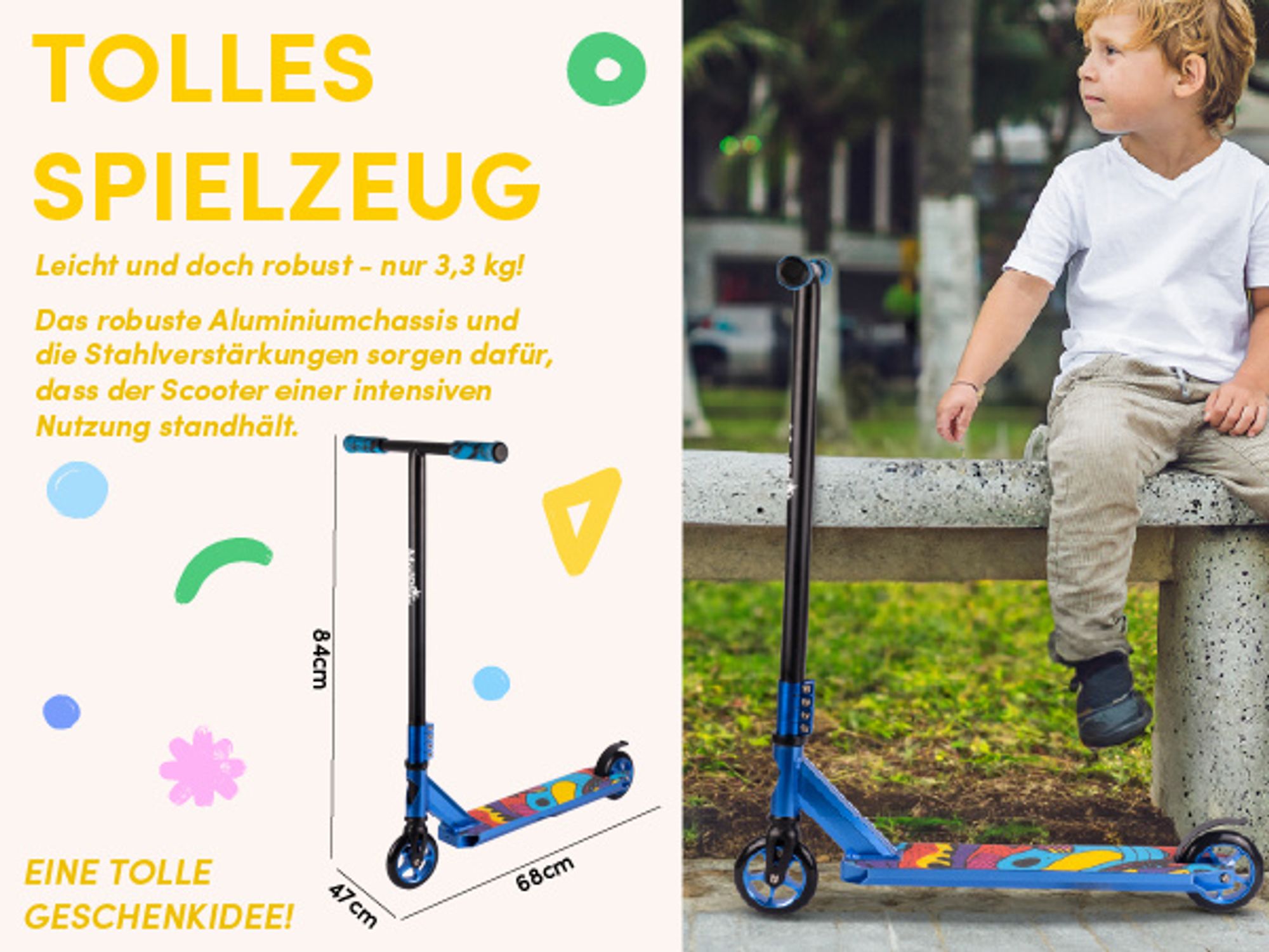 Malplay Trick Roller für Kinder Tretroller Jugendliche Urban Aluminium 360° Bunt bis zu 100 kg ABEC9