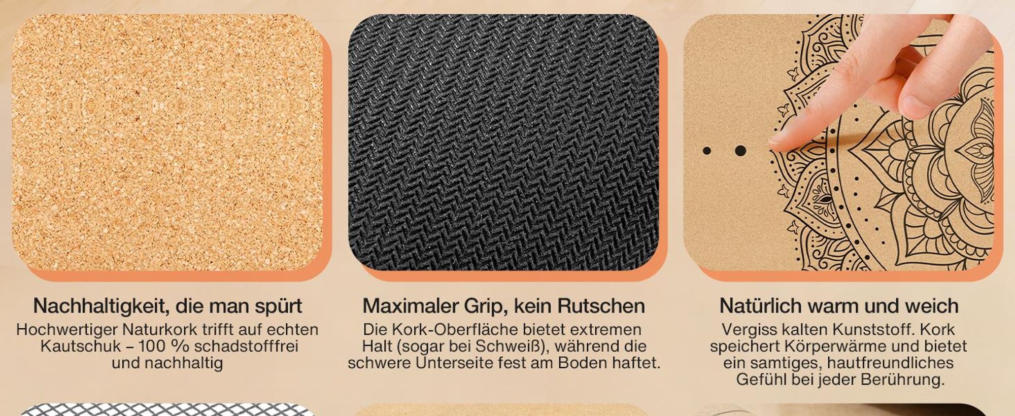 DH FitLife Kork Yogamatte, rutschfest, nachhaltig & schadstofffrei, inkl. Tragegurt, Kork + Naturkautschuk, für Yoga & Pilates