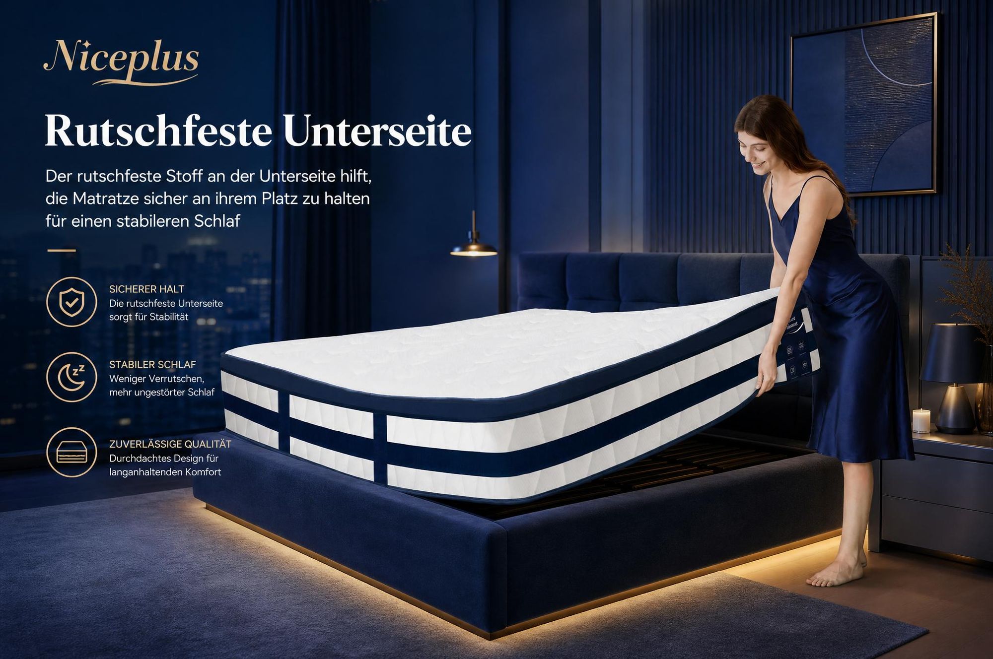 Niceplus Matratze 140x200 26cm Integrierter Topper 7 Zonen Taschenfederkern H4 + 2. Kopfkissen gratis nur bei Mitbestellung im selnkorb