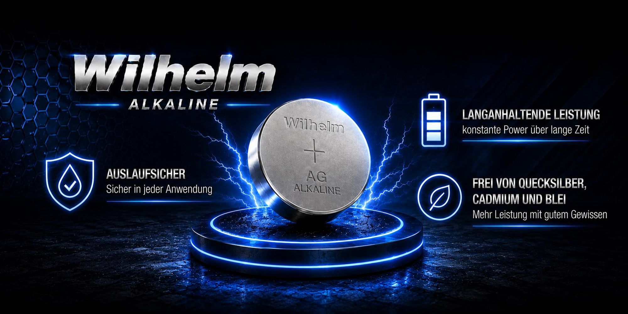 10 x Wilhelm AG 13 /147/LR44/SR44W/357/LR1154/V13GA Qualitätsbatterien 1,5 V Alkaline
