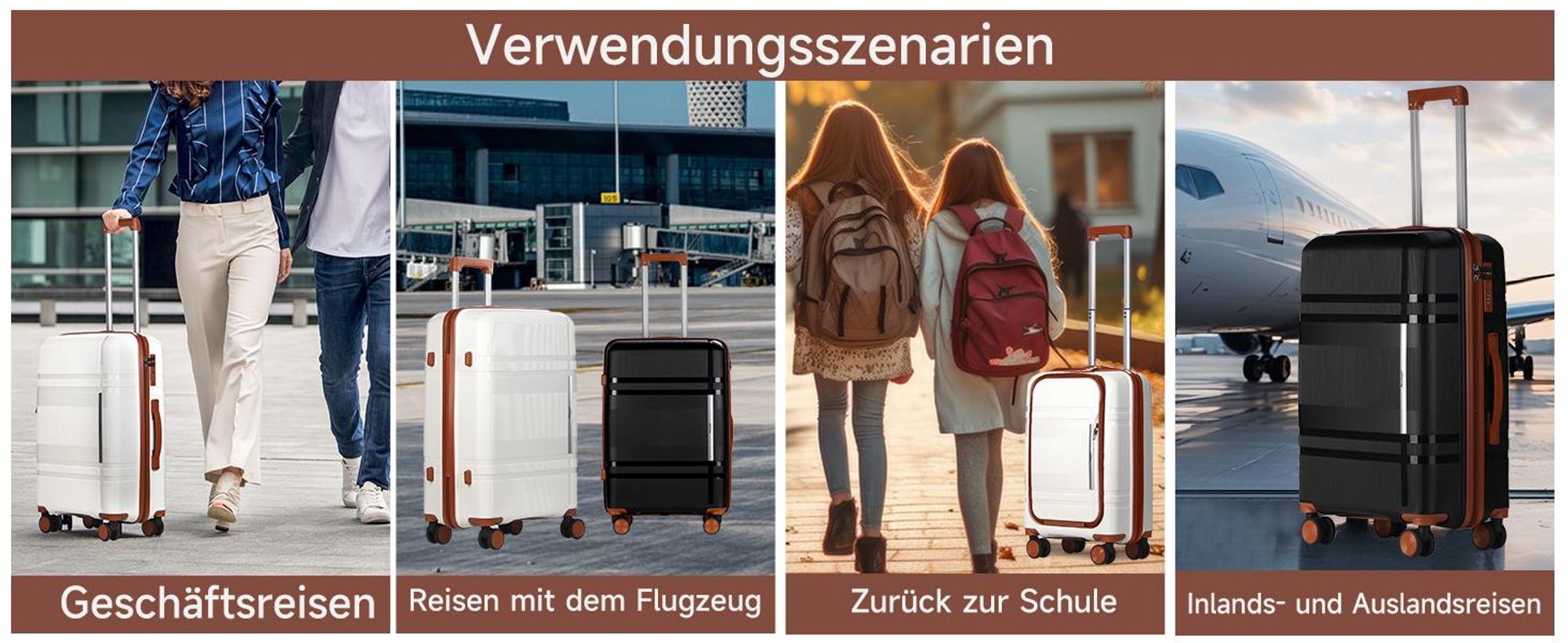 HOMELUX Hartschalen-Koffer Trolley Rollkoffer Reisekoffer Handgepäck 4 Rollen (M-L-XL-Set)  6939 Schwarz