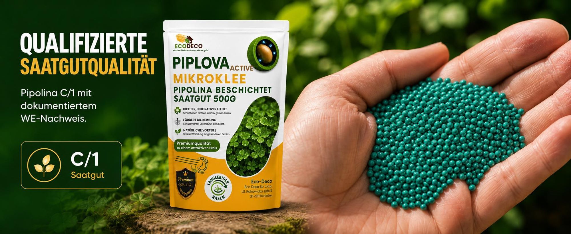 EcoDeco Mikroklee Samen Euromic MicLover, Klee Samen für den Rasen, zur Verdichtung und Stärkung von Rasenflächen, 500 g