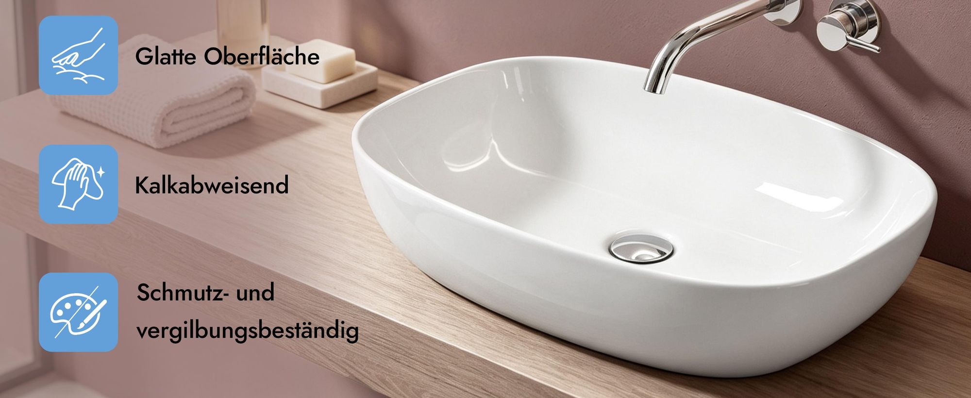 doporro Aufsatzwaschbecken Keramik Waschbecken Waschschlae 600x395x140 mm Gäste-WC weiß glänzend Handwaschbecken Waschtisch Brüssel104