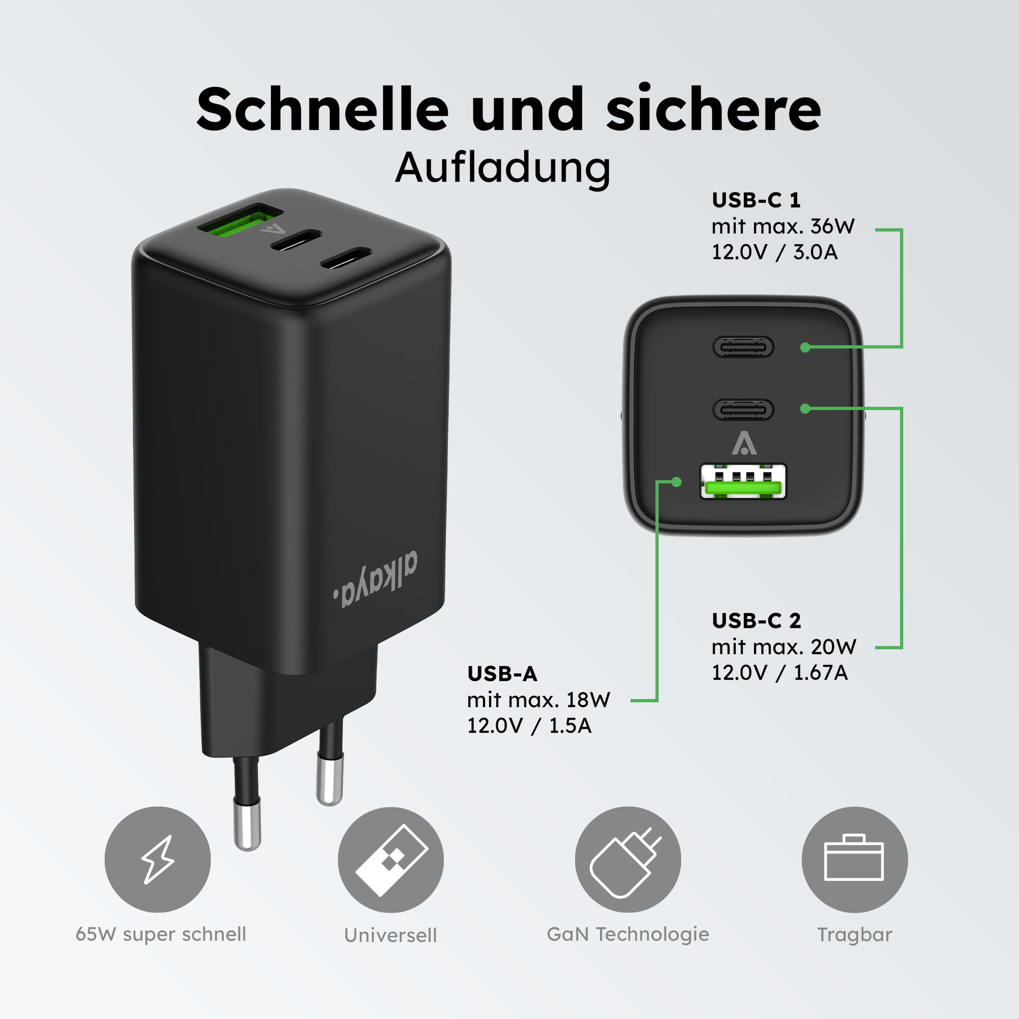 alkaya NEXUS-Laderät mit GaN-Technologie schwarz