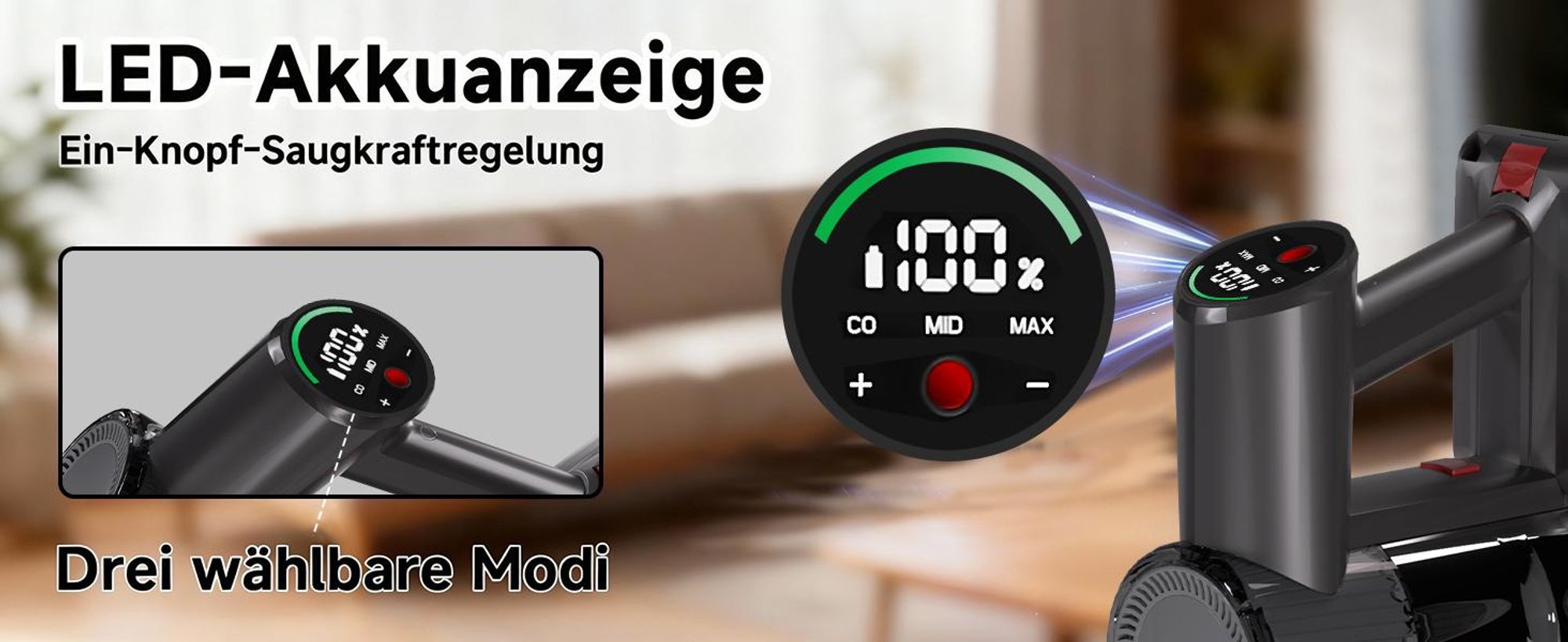 65000PA/500W Akku Staubsauger Kabellos, 6-in-1 Bürstenloser Staubsauger, Touch Display, Anti-Tangle-Staubsauger, Starke Saugleistung Staubsauger