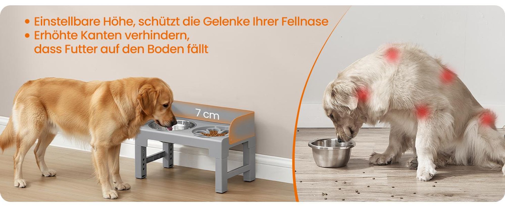 Feandrea Hundenapf erhöht, Futternapf mit Gestell, Fressnäpfe, höhenverstellbar und neigbar, Futterstation, 3 Näpfe mitgeliefert