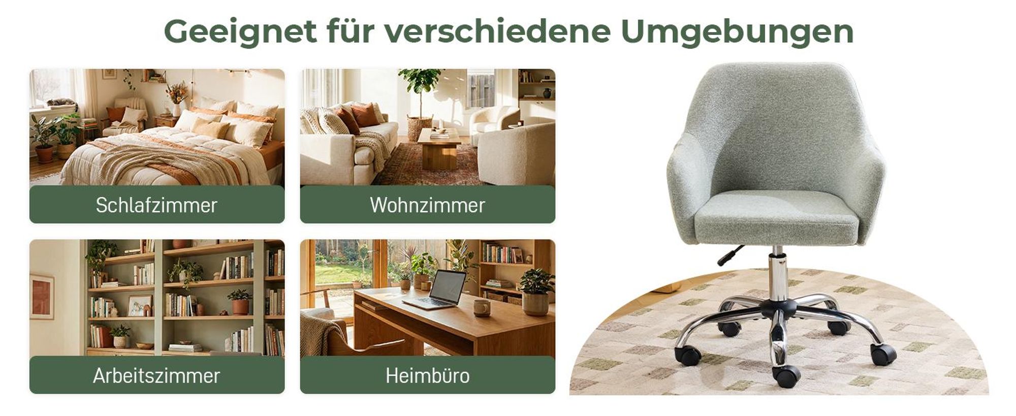Schreibtischstuhl mit Armlehnen, Drehstuhl mit Rollen, Polsterstuhl,Hellblau-Grün