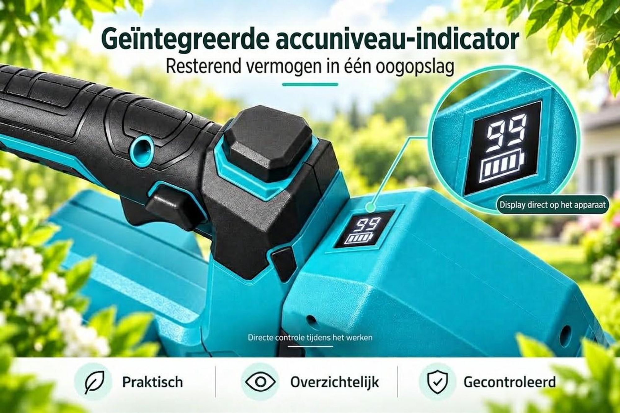 AJIEQAQ Accu-heggenschaar 21V met Brushless Motor, 1500W, 52 cm Mes, 2×4,0Ah Accu's, 360° Draaibare Handgreep, tot 26 mm Snijcapaciteit