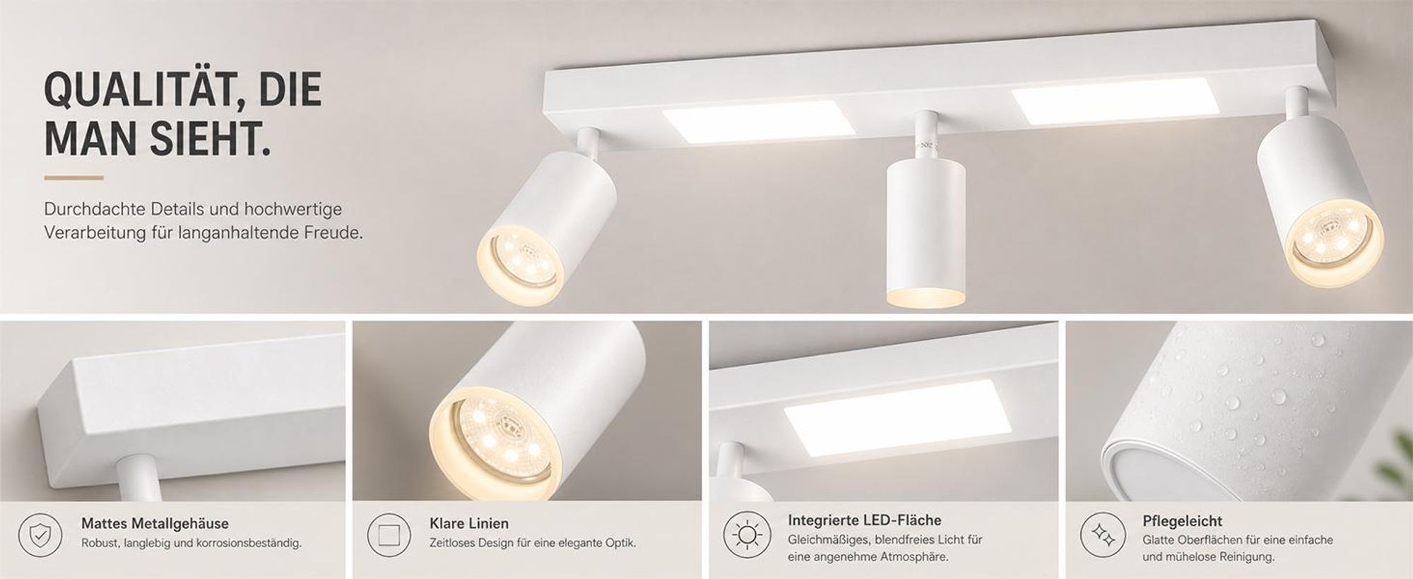 ZMH Deckenleuchte Led Deckenspot 3 Flammig GU10 Schlafzimmerlampe 3000k Weiß Küchenlampe 20W Deckenstrahler Schwenkbar Flurlampe Metall für Küche Büro