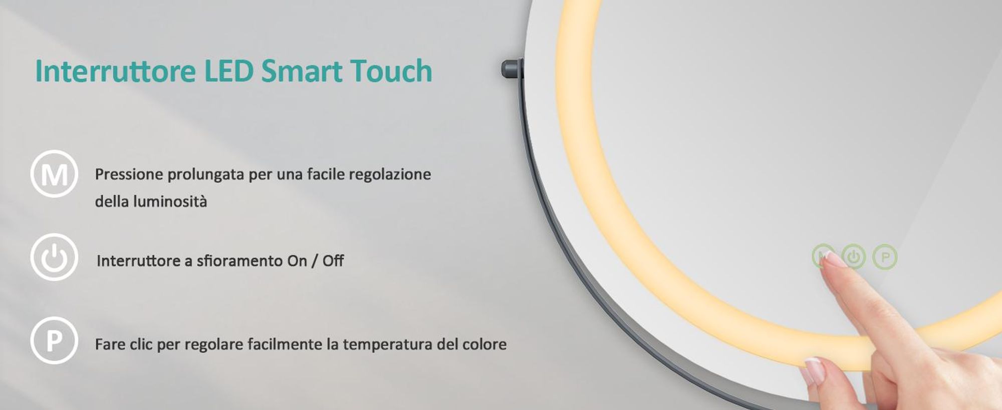 Specchio da trucco EMKE con illuminazione, specchio Hollywood con 3 colori di luce, specchio da trucco smart touch control con luce ruotabile a 360°, luminosità regolabile e funzione di memoria (Φ400mm, nero)