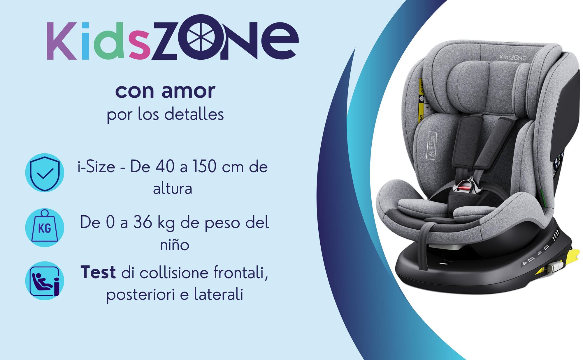 Silla de coche infantil i-Size gris con ISOFIX, para niños de 40 a 150 cm